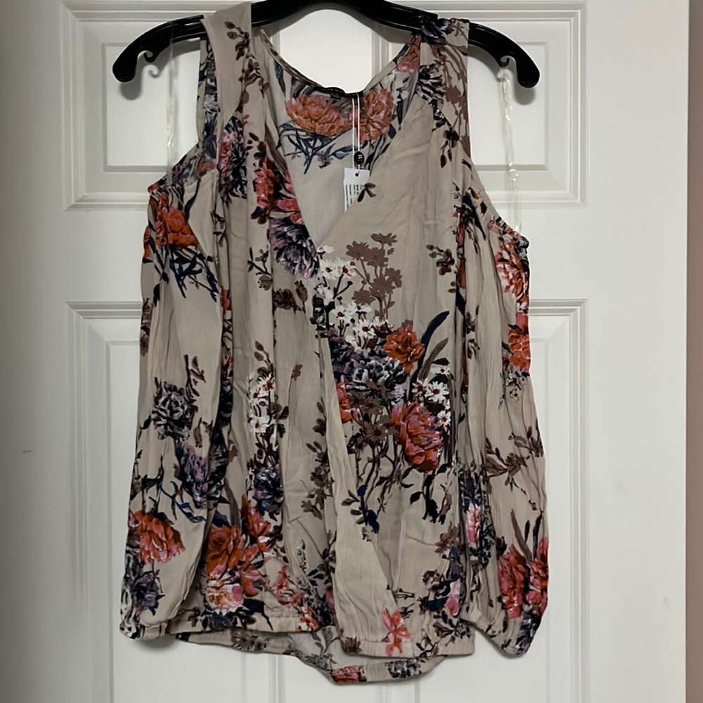 Cold shoulder wrap front floral top